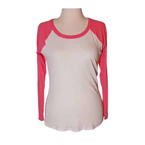 NEW Chaser Raglan Long Sleeve White & Coral Crew Neck Cotton T-Shirt Size M - Picture 1 of 9